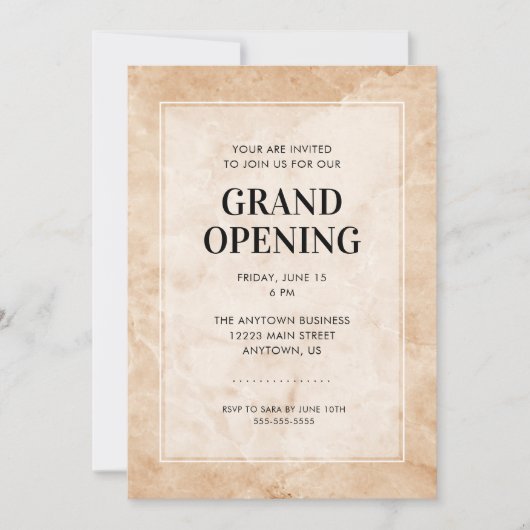 Grand Opening Event | Stijlvolle marmeren achtergr Kaart (Voorkant)
