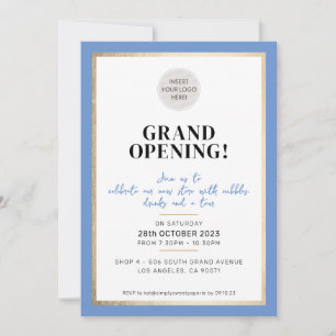 GRAND OPENING modern minimal logo korenbloem blauw Kaart