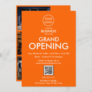 Grand Opening Modern Oranje Zakelijk Logo QR Code Kaart