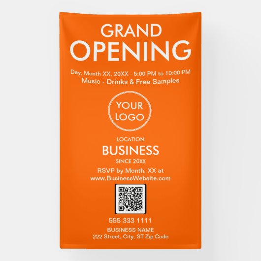 Grand Opening Modern Oranje Zakelijk Logo QR Code Spandoek (Verticaal)