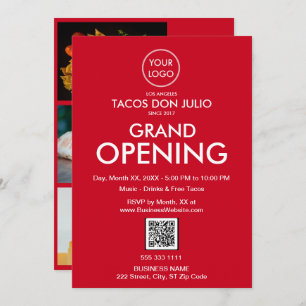 Grand Opening Modern Red Business Logo QR-code Kaart