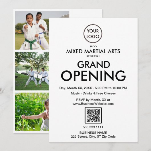 Grand Opening Modern White Business Logo QR-code Kaart (Voorkant / Achterkant)