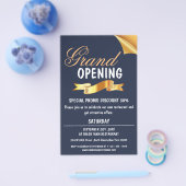 Grand Opening Navy Blue & Gold Ribbon Restaurant Flyer (Enkel)