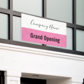 Grand Opening Roze Zwart Wit Bedrijfsnaam Script Spandoek (Buitenkant Gebouw)