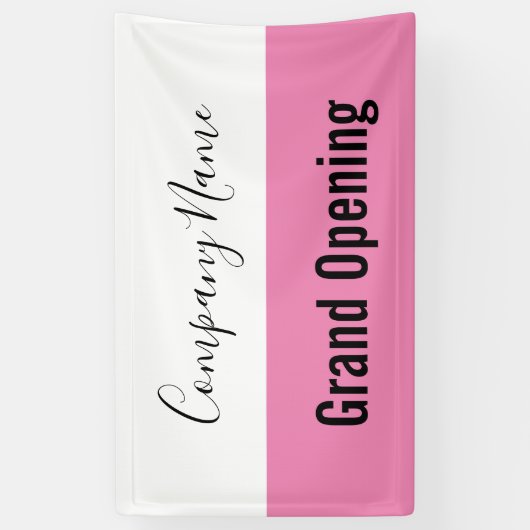 Grand Opening Roze Zwart Wit Bedrijfsnaam Script Spandoek (Verticaal)