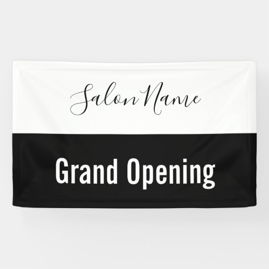 Grand Opening Zwart-wit Script Beauty Salon Spandoek (Horizontaal)