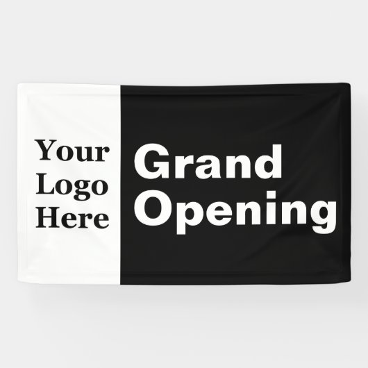 Grand Opening Zwart-wit Uw Logo Business Spandoek (Horizontaal)