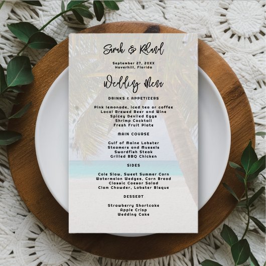 Grand Palm Tree Beach Wedding Menu Personnalisé