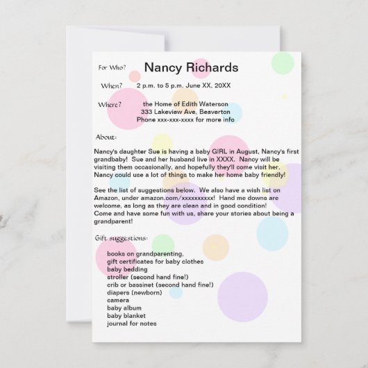 Grand-parents Baby shower Invitation - Fille bébé (Dos)