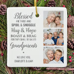 Grand-parents Collage photo personnalisé<br><div class="desc">Célébrez vos grands-parents avec un ornement photo-collage personnalisé. Cette citation unique ornement grand-parents est le cadeau parfait que ce soit un anniversaire, grand-parents jour ou Noël. Nous espérons que votre cadeau spécial gardien photo grand-parents deviendra un gardien précieux pour les années à venir. . Citation " Heureux ceux qui se...</div>