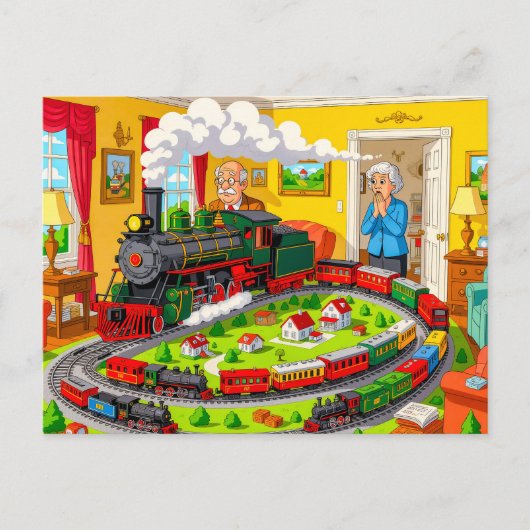 Grand-père avec train à vapeur sur un grand modèle (Devant)