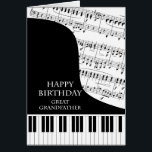 Grand-père Piano et Musique Anniversaire<br><div class="desc">Une carte d'anniversaire pour un arrière-grand-père qui est dans la musique du piano. Un piano à queue avec les touches en bas de la carte. Une feuille de musique remplit le arrière - plan. Une belle carte pour quelqu'un qui aime la musique. Il ne s'agit PAS d'une carte musicale, il...</div>
