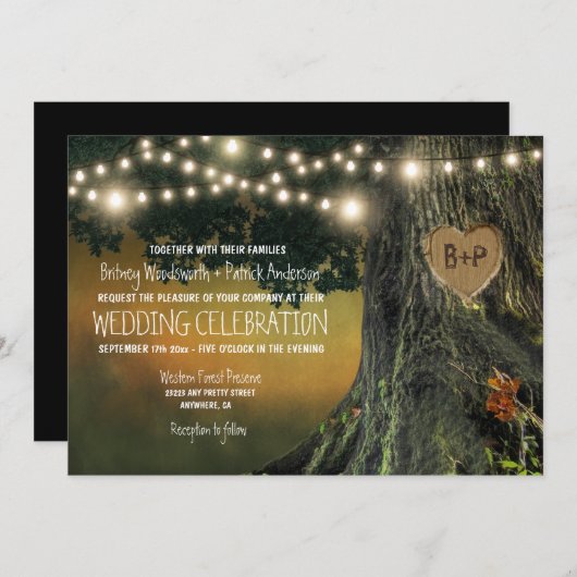 Grand-père sculpté Oak Tree Mariage Invitations (Devant / Derrière)