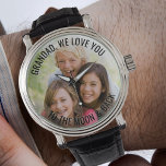 Grand-père vous aime à la lune et le dos Regarder<br><div class="desc">Montre photo personnalisée - parfait pour grand-annonce - mais vous êtes invités à customiser le texte comme vous le souhaitez. Téléchargez votre photo préférée et elle sera affichée avec une bordure semi-opaque, comme base de la typographie. Le libellé actuel dit "Grand-père, nous vous aimons à la lune et au retour"...</div>