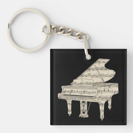 Grand Piano and Music Notes  Sleutelhanger (Voorkant)