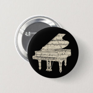 Grand Piano en Muzieknote Toets Ronde Button 5,7 Cm