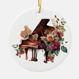 Grand piano et ornement de Noël floral