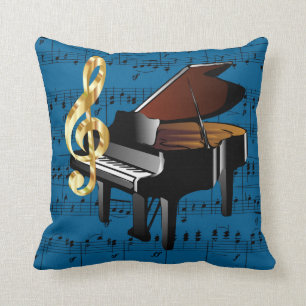 Grand Piano Gold Treble Clef Blue Sheet Music Kussen