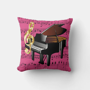 Grand Piano Gold Treble Clef Fuchsia Sheet Music Kussen