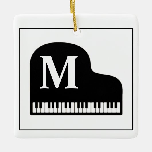 Grand Piano Monogram Pianist Black en White Keramisch Ornament (Voorkant)