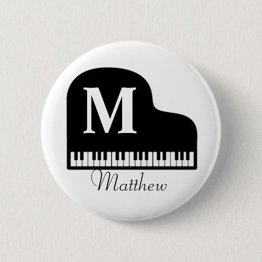 Grand Piano Monogram Pianist personaliseren Ronde Button 5,7 Cm (Voorkant)
