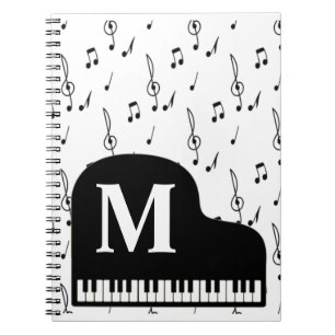Grand Piano Music Note Monogram Pianist Notitieboek