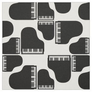 Grand Piano Pattern Retro Black & White Music Stof