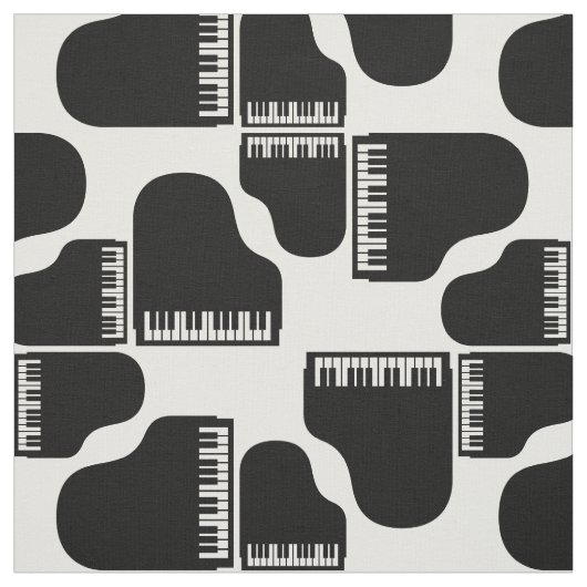 Grand Piano Pattern Retro Black & White Music Stof (Swatch)