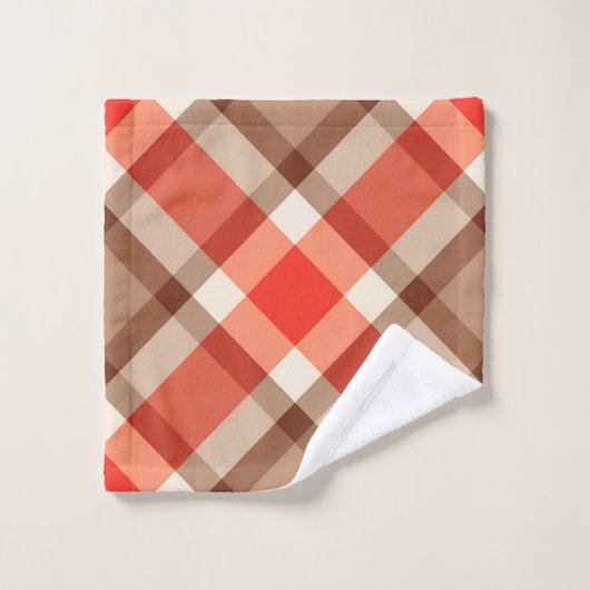 Grand Plaid Moderne, Coral Orange, Brown & Tan (Gant de toilette)
