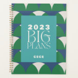 Grand plan géométrique moderne bleu vert rétro<br><div class="desc">Moderne marine bleu vert rétro géométrique élégante typographie grands plans</div>