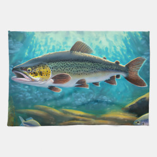 Grand Poisson De Truites ! Serviette de cuisine de