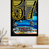 Grand Poster de dessin de voiture Chevy '57 (Cuisine)