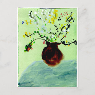 Grand pot avec carte postale plante fleurie
