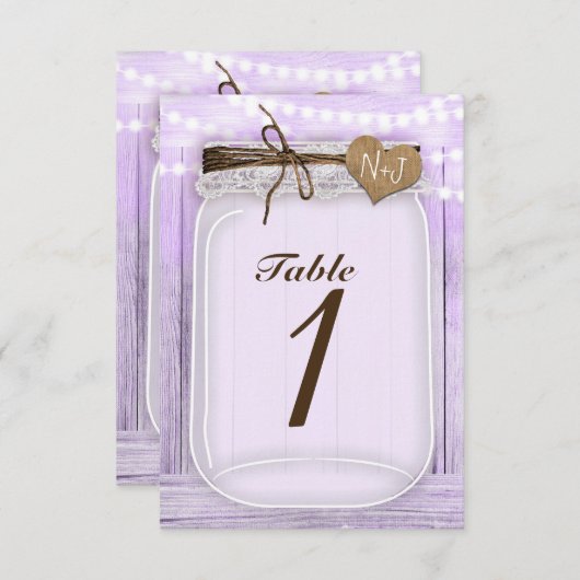 Grand pot Mason & Lumières Numéro de table lavande (Devant / Derrière)
