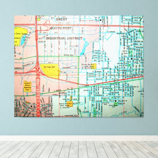 GRAND PRAIRIE, TX kaart Canvas Afdruk (Insitu (Houten vloer))