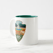 Grand Prismatic Spring Yellowstone Arrowhead Tweekleurige Koffiemok (Voorkant links)