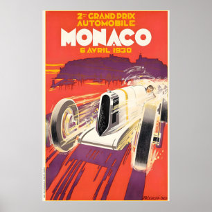 Grand Prix 1930 Autoracing Monaco Frankrijk Vintag Poster