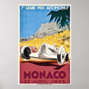 Grand Prix 1935 Autoracing Monaco Frankrijk Vintag Poster