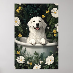Grand Pyrenees Dans Affiche De Baignoire, Chien Dr