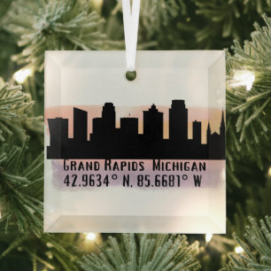 Grand Rapids MI City Skyline Ornement en verre