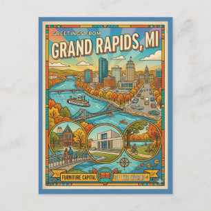 Grand Rapids MI Vintage Stijl Retro Jaren 60 Briefkaart