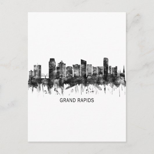 Grand Rapids Michigan Skyline BW Feestdagenkaart (Voorkant)