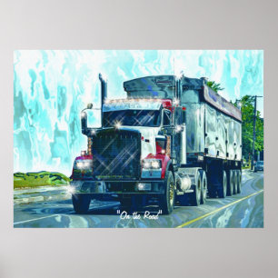 Grand Rig Red Freight Truck Poster d'art du conduc