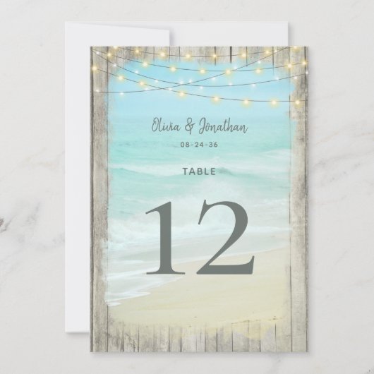 Grand Rustic Beach Lights Mariage Numéro de table (Devant)