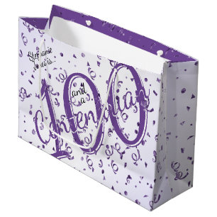 Grand Sac Cadeau 100 Ans Centenaire Violet/Blanche Typographie