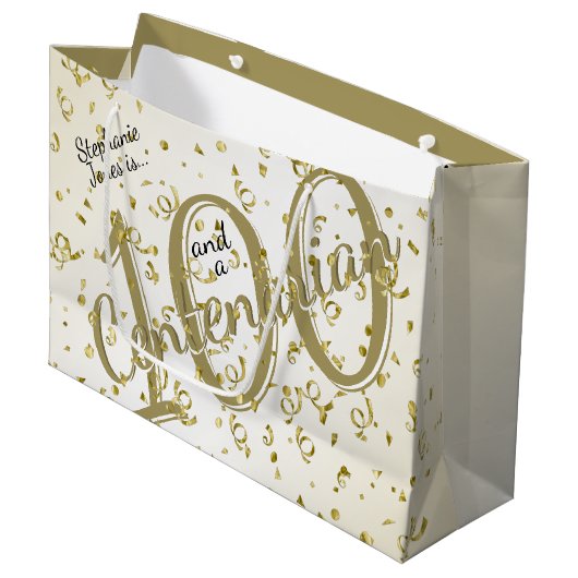 Grand Sac Cadeau 100 ans Centenarian Gold/White Typographie (Devant Angle)