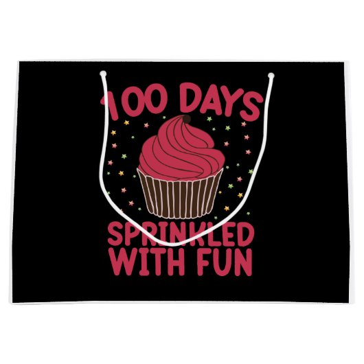 Grand Sac Cadeau 100 Jours Parsemés De Fun Cupcake Écolière (Devant)