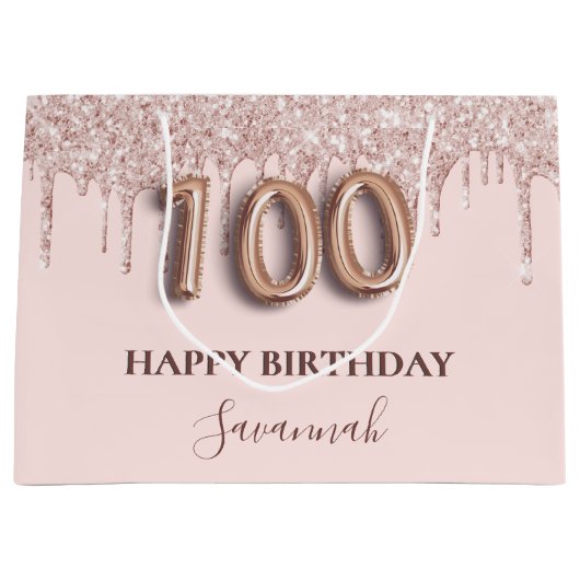 Grand Sac Cadeau 100e anniversaire blush parties scintillant rose g (Devant)