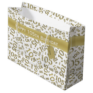 Grand Sac Cadeau 105th or heureux et blanc de thème de fête