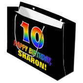 Grand Sac Cadeau 10e anniversaire : Gras, Amusant, Simple, Arc-en-c (Devant Angle)